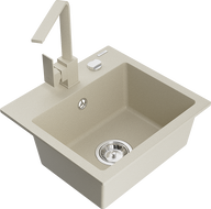 Mexen Milo granitový drez 1-komorový s kuchynskou batériou Rita, béžový - 6505-69-670300-69