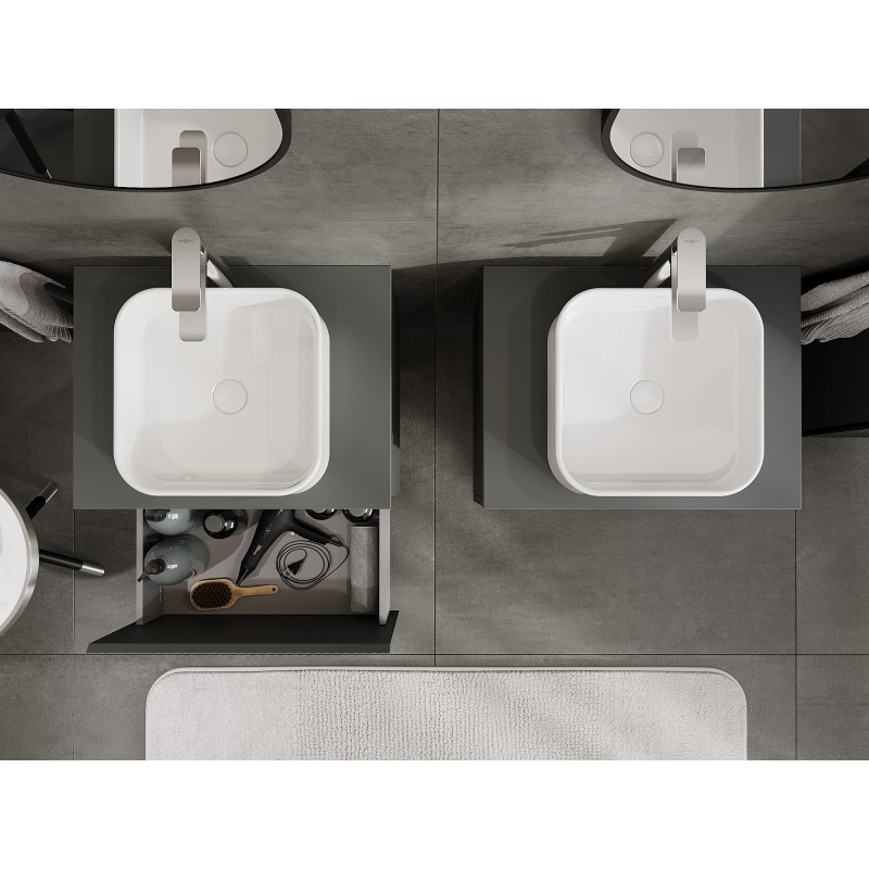 Mexen Rivel kúpeľňová skrinka pod umývadlo 60 cm s doskou, 1 zásuvka, ryhovaná, grafit mat - 91A20-06047-1-BFC66