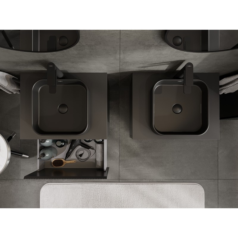 Mexen Rivel kúpeľňová skrinka pod umývadlo 60 cm s pracovnou doskou, 1 zásuvka, ryhovaná, čierna matná - 91A20-06047-1-BFC71