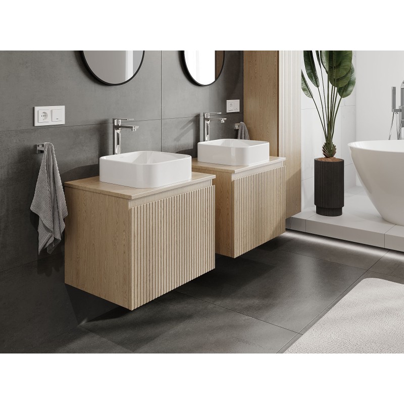 Mexen Rivel kúpeľňová skrinka pod umývadlo 60 cm s doskou, 1 zásuvka, ryhovaná, dub - 91A20-06047-1-BFC81