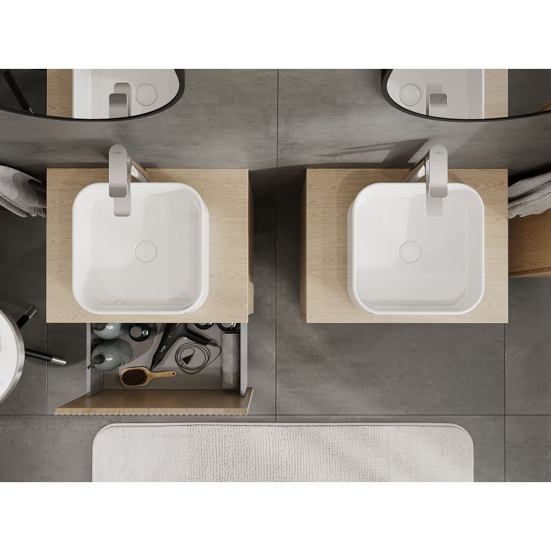 Mexen Rivel kúpeľňová skrinka pod umývadlo 60 cm s doskou, 1 zásuvka, ryhovaná, dub - 91A20-06047-1-BFC81