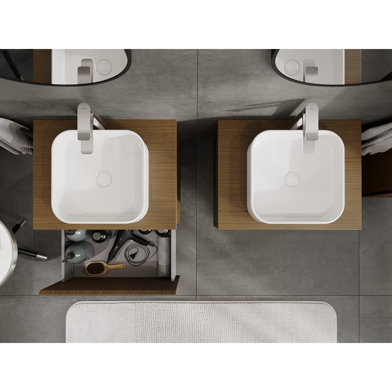 Mexen Rivel kúpeľňová skrinka pod umývadlo 60 cm s doskou, 1 zásuvka, ryhovaná, orech - 91A20-06047-1-BFC86