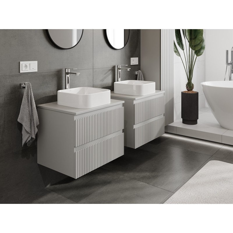 Mexen Rivel kúpeľňová skrinka pod umývadlo 60 cm s doskou, 2 zásuvky, ryhovaná, sivá mat - 91A20-06047-2-BFFC62