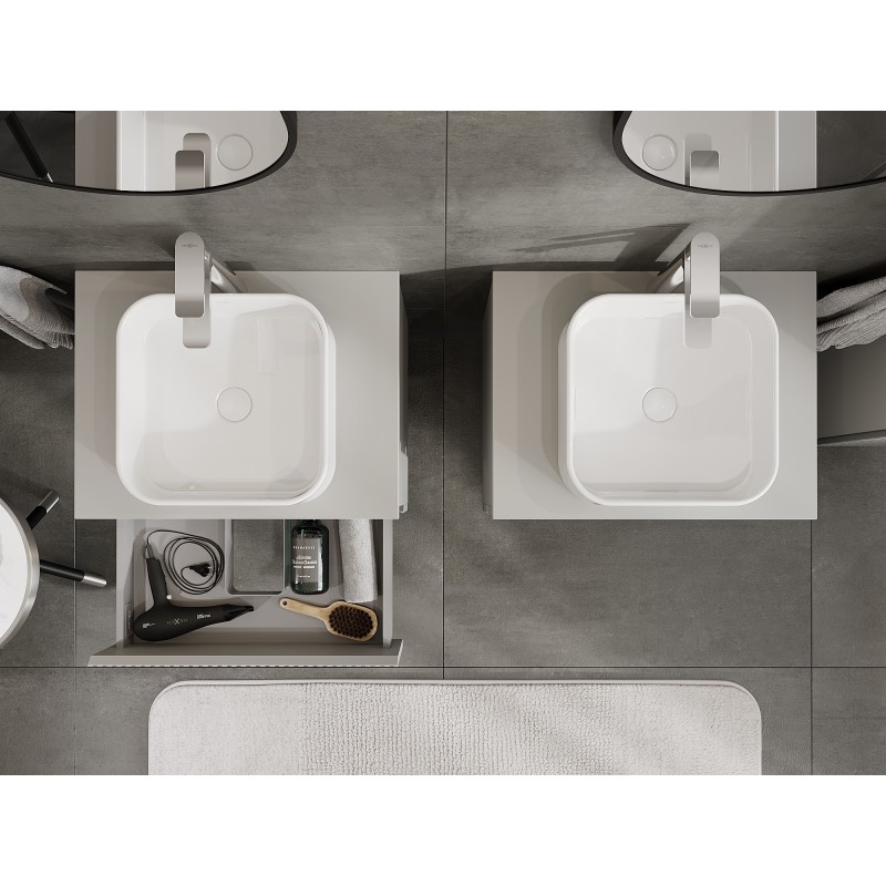 Mexen Rivel kúpeľňová skrinka pod umývadlo 60 cm s doskou, 2 zásuvky, ryhovaná, sivá mat - 91A20-06047-2-BFFC62