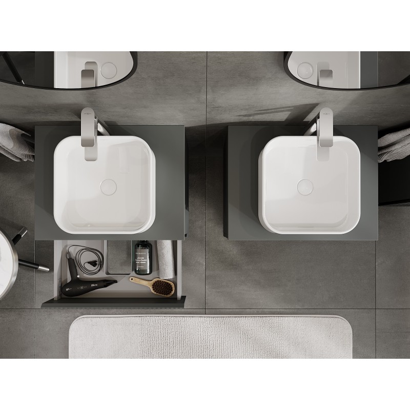 Mexen Rivel kúpeľňová skrinka pod umývadlo 60 cm s doskou, 2 zásuvky, ryhovaná, grafit matná - 91A20-06047-2-BFFC66