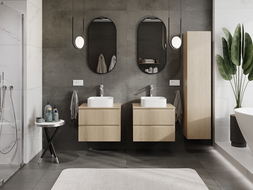 Mexen Rivel kúpeľňová skrinka pod umývadlo 60 cm s doskou, 2 zásuvky, ryhovaná, dub - 91A20-06047-2-BFFC81