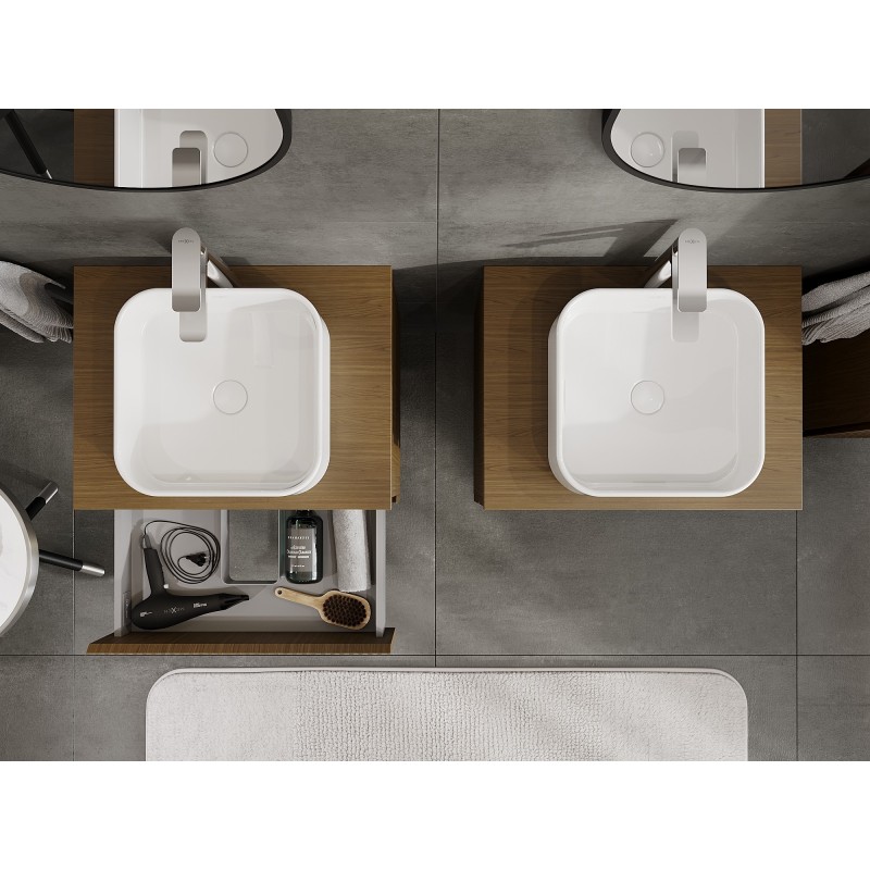 Mexen Rivel kúpeľňová skrinka pod umývadlo 60 cm s doskou, 2 zásuvky, ryhovaná, orech - 91A20-06047-2-BFFC86