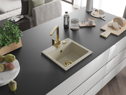 Mexen Milo, jednodrezový žulový drez s kuchynskou batériou Rita, béžový - 6505-69-670300-50