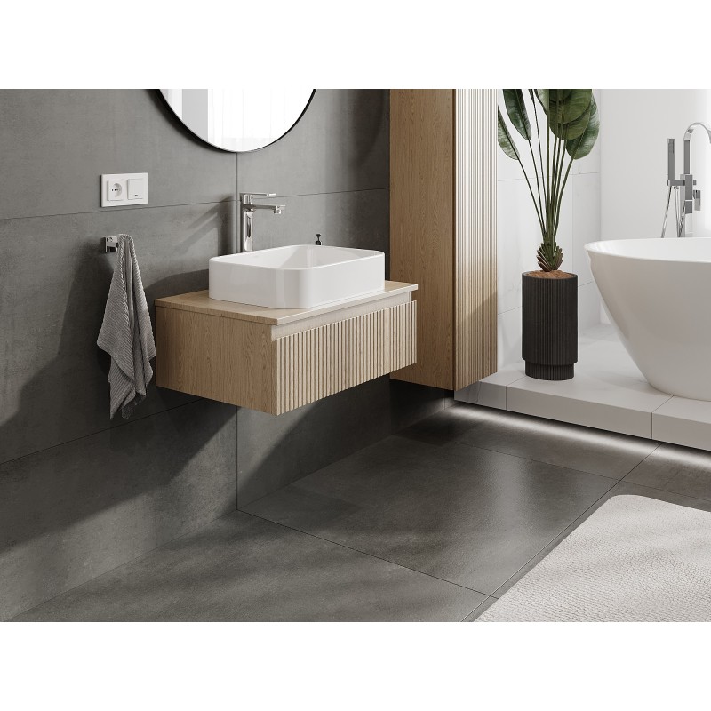 Mexen Rivel kúpeľňová skrinka pod umývadlo 70 cm s doskou, 1 zásuvka, ryhovaná, dub - 91A20-07023-1-BFC81