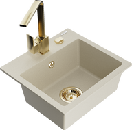 Mexen Milo, jednodrezový žulový drez s kuchynskou batériou Rita, béžový - 6505-69-670300-50