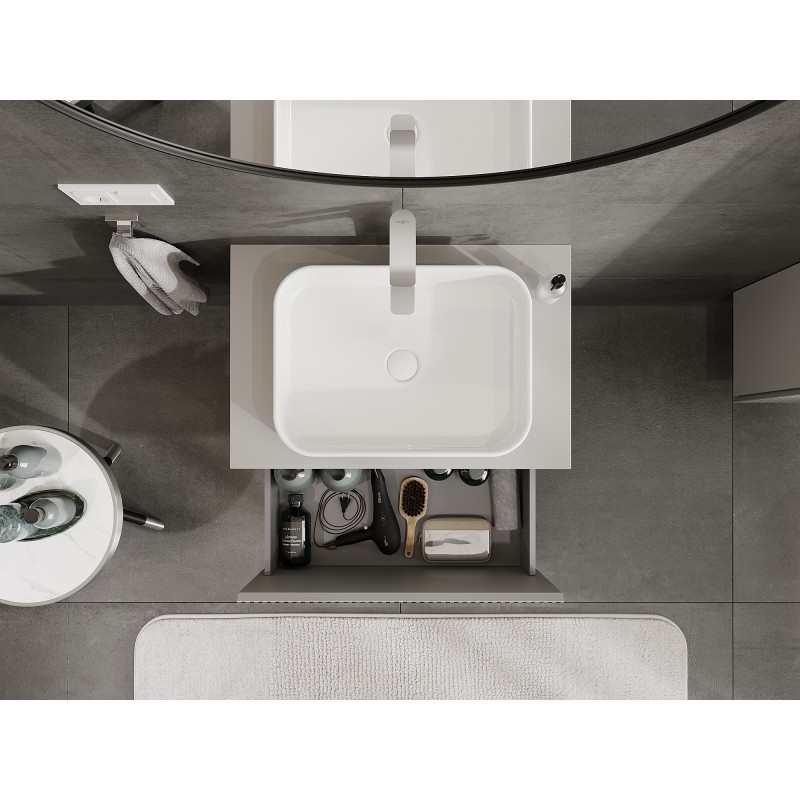 Mexen Rivel kúpeľňová skrinka pod umývadlo 70 cm s doskou, 1 zásuvka, ryhovaná, sivá matná - 91A20-07047-1-BFC62