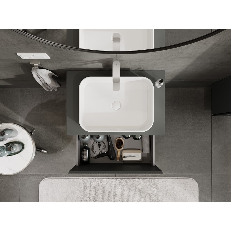 Mexen Rivel kúpeľňová skrinka pod umývadlo 70 cm s doskou, 1 zásuvka, ryhovaný, grafit mat - 91A20-07047-1-BFC66