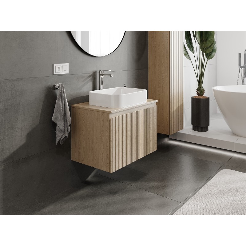 Mexen Rivel kúpeľňová skrinka pod umývadlo 70 cm s doskou, 1 zásuvka, ryhovaná, dub - 91A20-07047-1-BFC81