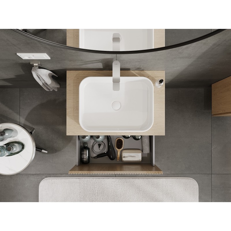 Mexen Rivel kúpeľňová skrinka pod umývadlo 70 cm s doskou, 1 zásuvka, ryhovaná, dub - 91A20-07047-1-BFC81