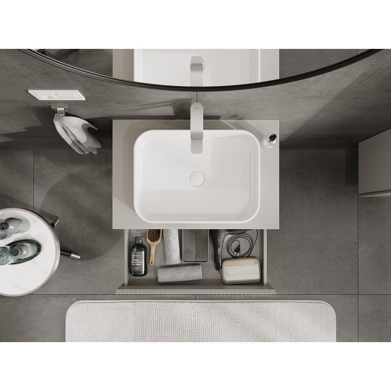 Mexen Rivel kúpeľňová skrinka pod umývadlo 70 cm s doskou, 2 zásuvky, drážkovaná, sivá matná - 91A20-07047-2-BFFC62