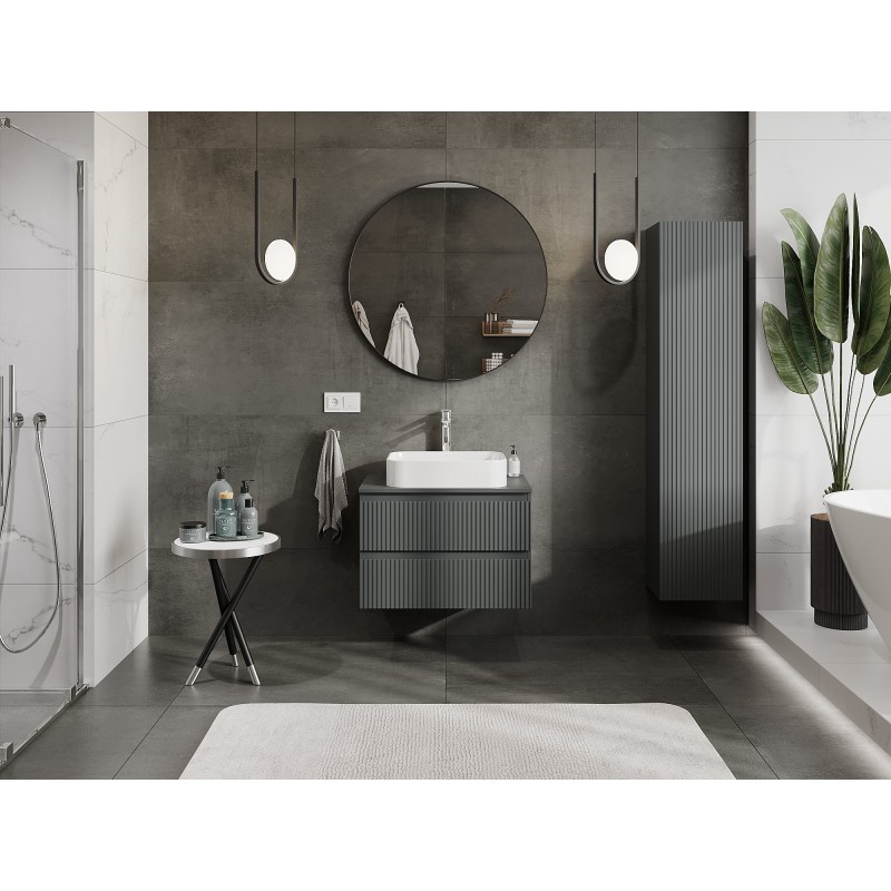 Mexen Rivel kúpeľňová skrinka pod umývadlo 70 cm s doskou, 2 zásuvky, drážkovaná, grafit mat - 91A20-07047-2-BFFC66