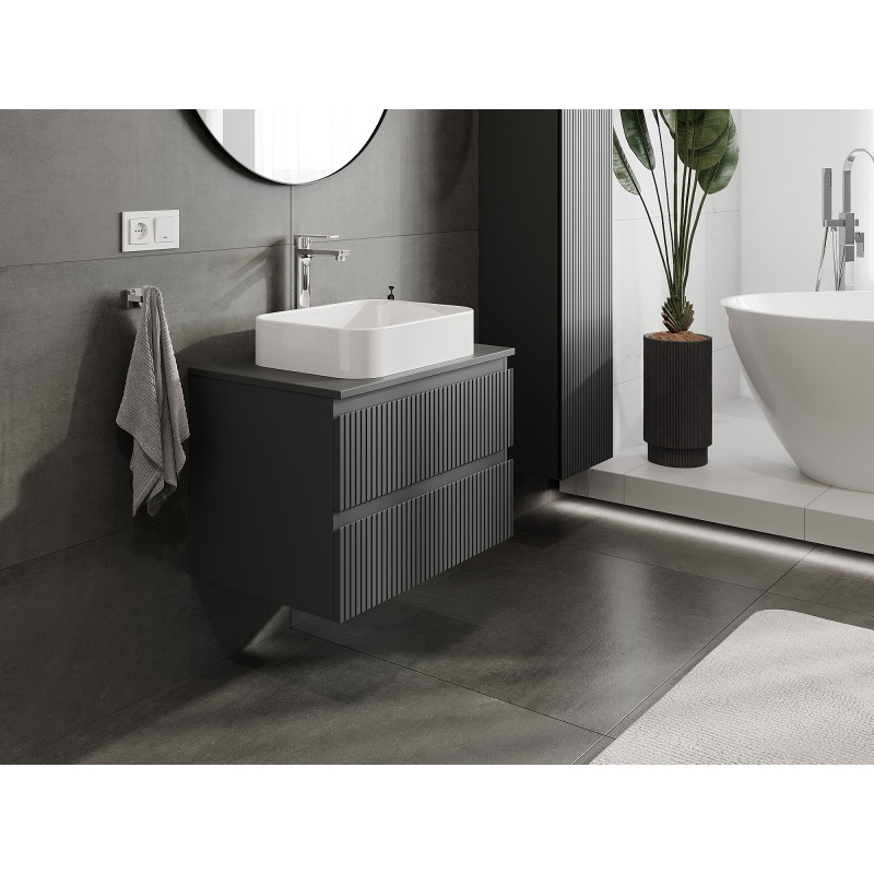 Mexen Rivel kúpeľňová skrinka pod umývadlo 70 cm s doskou, 2 zásuvky, ryhovaná, grafit mat - 91A20-07047-2-BFFC66