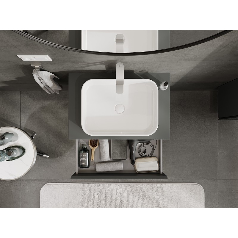 Mexen Rivel kúpeľňová skrinka pod umývadlo 70 cm s doskou, 2 zásuvky, drážkovaná, grafit mat - 91A20-07047-2-BFFC66