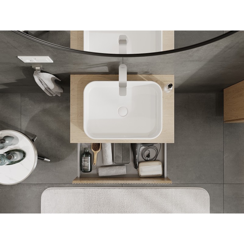 Mexen Rivel kúpeľňová skrinka pod umývadlo 70 cm s pracovnou doskou, 2 zásuvky, rýhovaná, dub - 91A20-07047-2-BFFC81