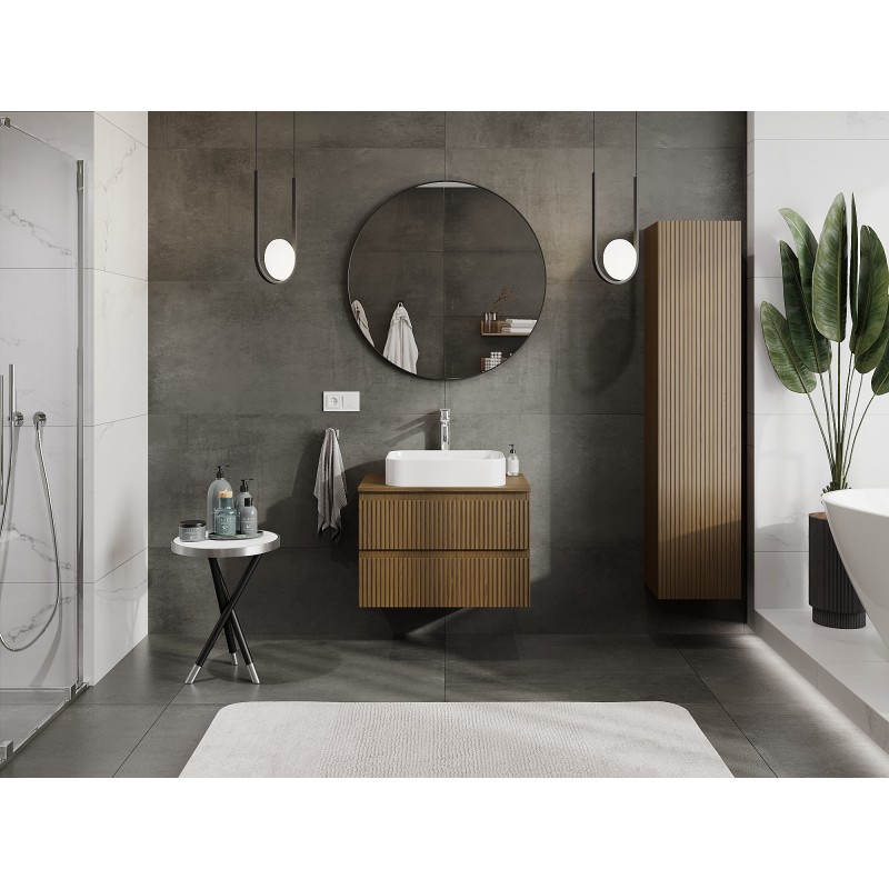 Mexen Rivel kúpeľňová skrinka pod umývadlo 70 cm s doskou, 2 zásuvky, ryhovaná, orech - 91A20-07047-2-BFFC86