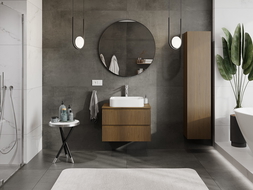 Mexen Rivel kúpeľňová skrinka pod umývadlo 70 cm s doskou, 2 zásuvky, ryhovaná, orech - 91A20-07047-2-BFFC86