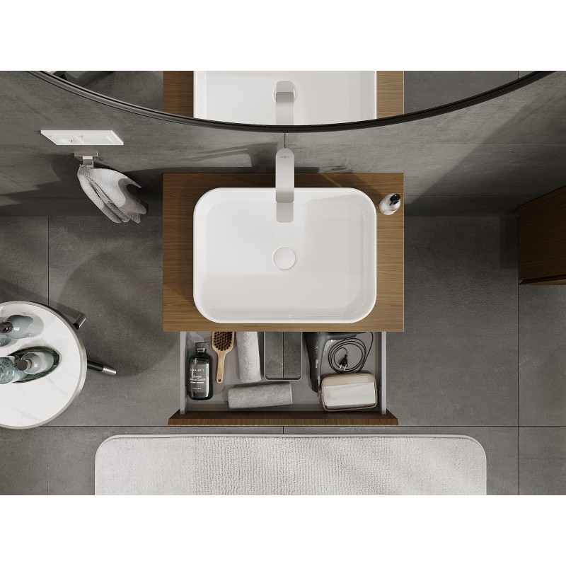 Mexen Rivel kúpeľňová skrinka pod umývadlo 70 cm s doskou, 2 zásuvky, ryhovaná, orech - 91A20-07047-2-BFFC86