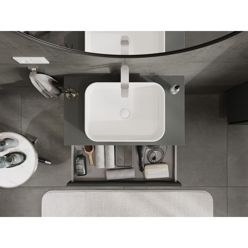 Mexen Rivel kúpeľňová skrinka pod umývadlo 80 cm s doskou, 1 zásuvka, ryhovaná, grafit matná - 91A20-08023-1-BFC66