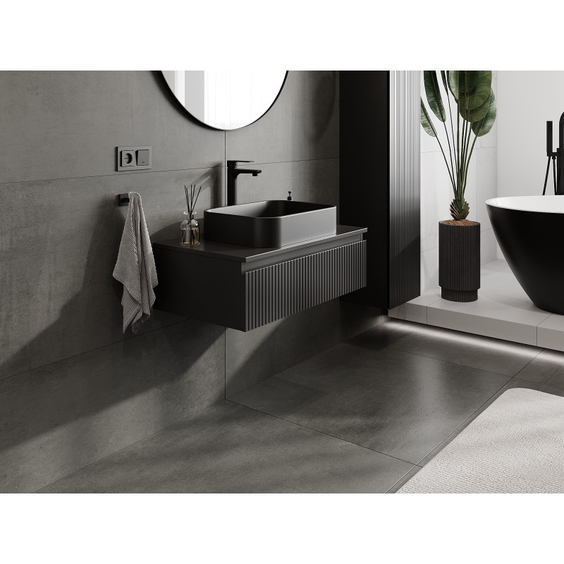 Mexen Rivel kúpeľňová skrinka pod umývadlo 80 cm s pracovnou doskou, 1 zásuvka, ryhovaná, čierna matná - 91A20-08023-1-BFC71