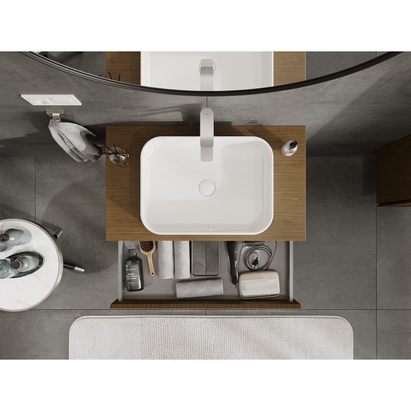 Mexen Rivel kúpeľňová skrinka pod umývadlo 80 cm s doskou, 1 zásuvka, ryhovaná, orech - 91A20-08023-1-BFC86