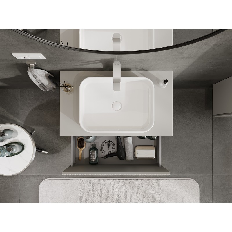 Mexen Rivel kúpeľňová skrinka pod umývadlo 80 cm s doskou, 1 zásuvka, ryhovaná, sivá matná - 91A20-08047-1-BFC62