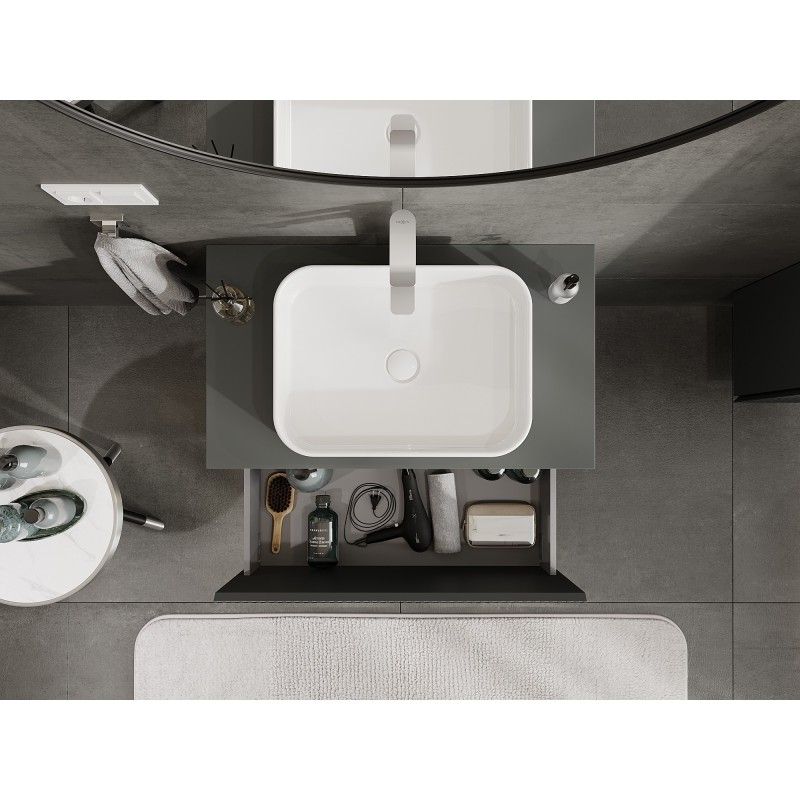 Mexen Rivel kúpeľňová skrinka pod umývadlo 80 cm s doskou, 1 zásuvka, drážkovaná, grafit mat - 91A20-08047-1-BFC66