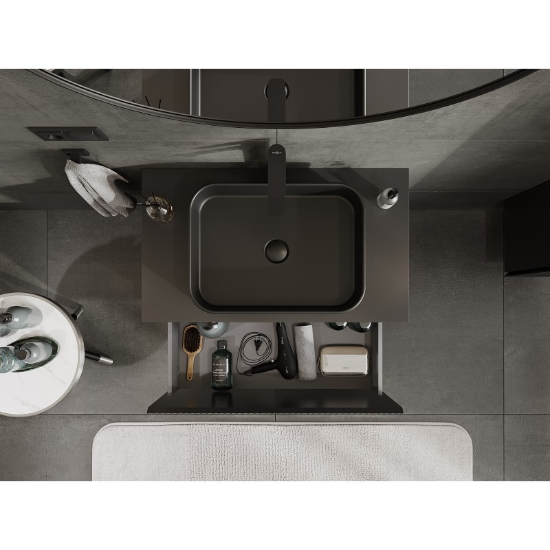 Mexen Rivel kúpeľňová skrinka pod umývadlo 80 cm s doskou, 1 zásuvka, drážkovaná, čierna matná - 91A20-08047-1-BFC71