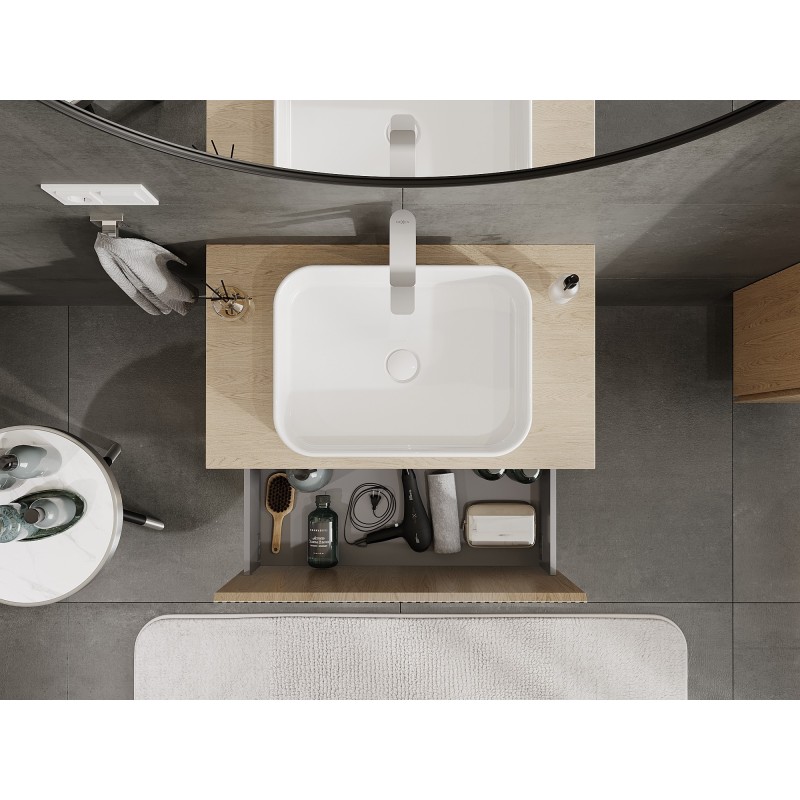 Mexen Rivel kúpeľňová skrinka pod umývadlo 80 cm s doskou, 1 zásuvka, ryhovaná, dub - 91A20-08047-1-BFC81