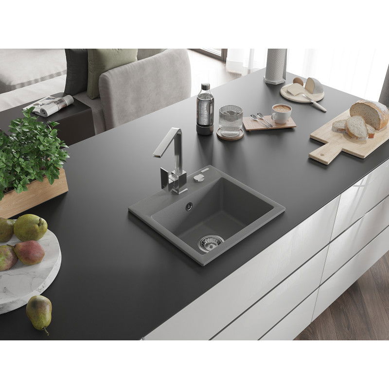 Mexen Milo granitový drez 1-komorový s kuchynskou batériou Rita, sivý - 6505-71-670300-00