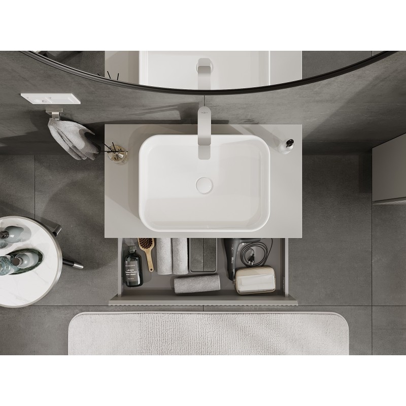 Mexen Rivel kúpeľňová skrinka pod umývadlo 80 cm s doskou, 2 zásuvky, ryhovaná, sivý mat - 91A20-08047-2-BFFC62