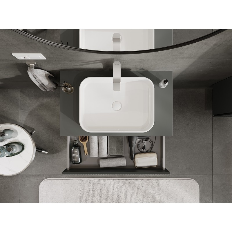 Mexen Rivel kúpeľňová skrinka pod umývadlo 80 cm s doskou, 2 zásuvky, ryhovaná, grafit mat - 91A20-08047-2-BFFC66