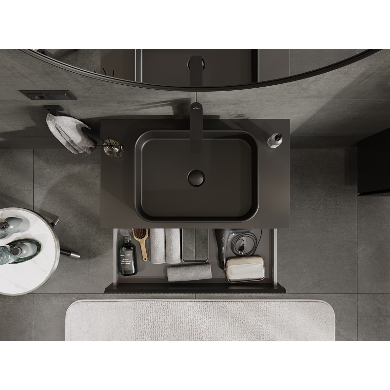 Mexen Rivel kúpeľňová zásuvková skrinka 80 cm s doskou, 2 zásuvky, ryhovaná, čierna mat - 91A20-08047-2-BFFC71