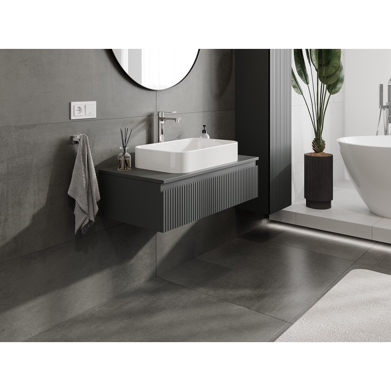 Mexen Rivel kúpeľňová skrinka pod umývadlo 90 cm s doskou, 1 zásuvka, vrúbkovaná, grafit mat - 91A20-09023-1-BFC66