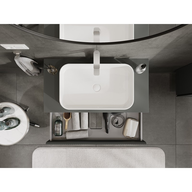 Mexen Rivel kúpeľňová skrinka pod umývadlo 90 cm s doskou, 1 zásuvka, vrúbkovaná, grafit mat - 91A20-09023-1-BFC66