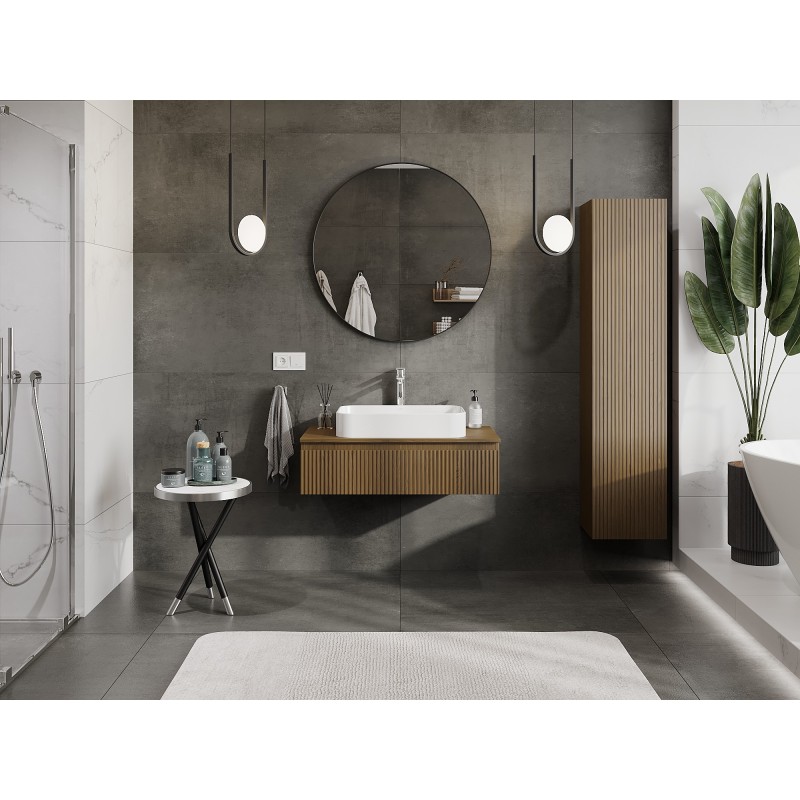 Mexen Rivel kúpeľňová skrinka pod umývadlo 90 cm s doskou, 1 zásuvka, ryhovaná, orech - 91A20-09023-1-BFC86