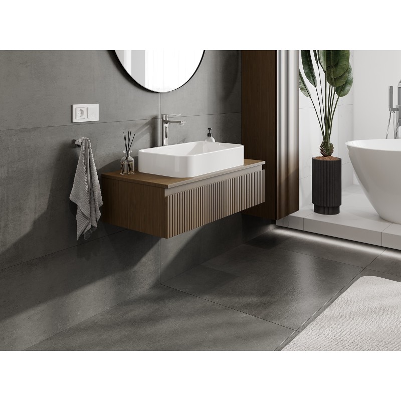 Mexen Rivel kúpeľňová skrinka pod umývadlo 90 cm s doskou, 1 zásuvka, ryhovaná, orech - 91A20-09023-1-BFC86