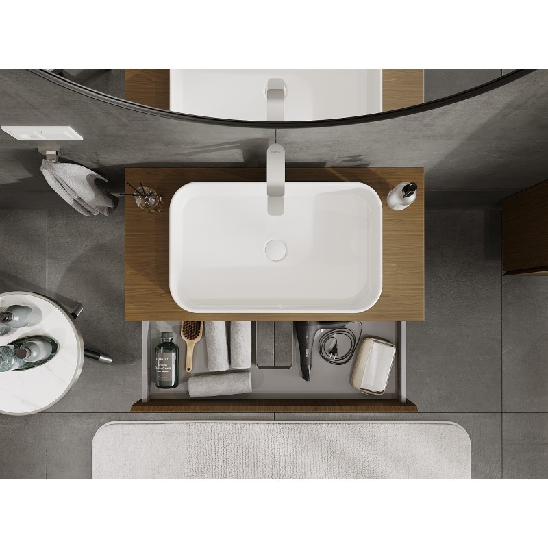 Mexen Rivel kúpeľňová skrinka pod umývadlo 90 cm s doskou, 1 zásuvka, ryhovaná, orech - 91A20-09023-1-BFC86