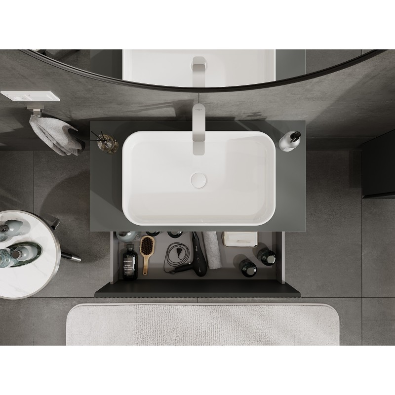 Mexen Rivel kúpeľňová skrinka pod umývadlo 90 cm s doskou, 1 zásuvka, zvrásnená, grafitová matná - 91A20-09047-1-BFC66