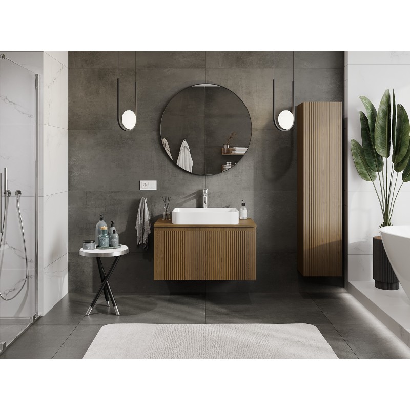 Mexen Rivel kúpeľňová skrinka pod umývadlo 90 cm s doskou, 1 zásuvka, ryhovaná, orech - 91A20-09047-1-BFC86