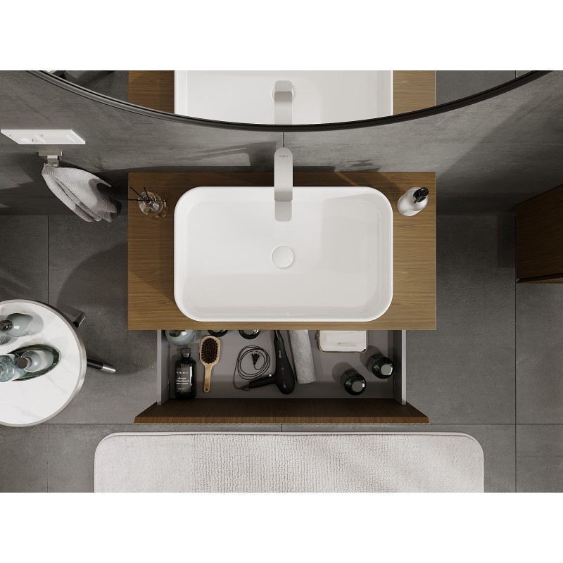 Mexen Rivel kúpeľňová skrinka pod umývadlo 90 cm s doskou, 1 zásuvka, ryhovaná, orech - 91A20-09047-1-BFC86