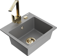 Mexen Milo žulový drez s 1 komorou s kuchynskou batériou Rita, sivý - 6505-71-670300-50