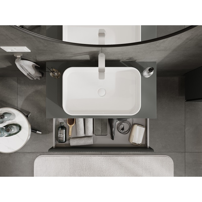 Mexen Rivel kúpeľňová skrinka pod umývadlo 90 cm s doskou, 2 zásuvky, ryhovaná, grafit mat - 91A20-09047-2-BFFC66