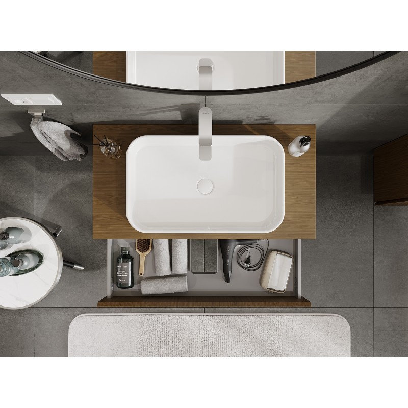 Mexen Rivel kúpeľňová skrinka pod umývadlo 90 cm so stolovou doskou, 2 zásuvky, ryhovaná, orech - 91A20-09047-2-BFFC86