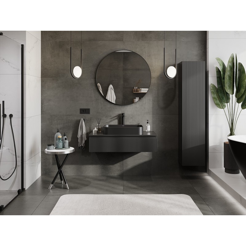 Mexen Rivel kúpeľňová skrinka pod umývadlo 100 cm s pultom, 1 zásuvka, ryhovaná, čierna matná - 91A20-10023-1-BFC71