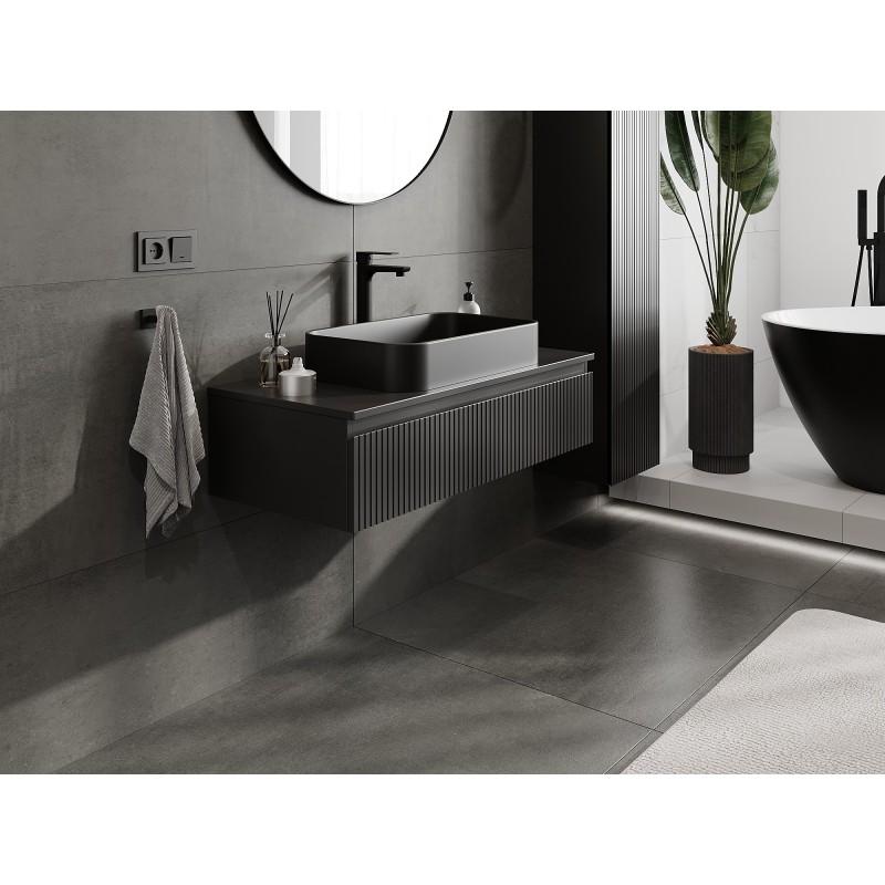 Mexen Rivel kúpeľňová skrinka pod umývadlo 100 cm s pultom, 1 zásuvka, ryhovaná, čierna matná - 91A20-10023-1-BFC71